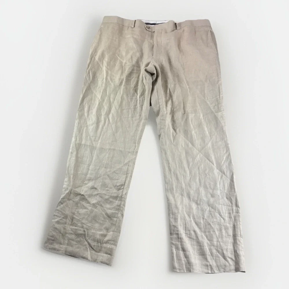 Pronto Uomo Platinum Linen Pants Mens 40x30 Beige Khakis Chinos Slacks Preppy